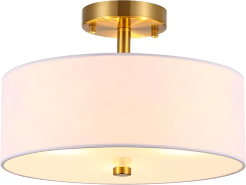 Miniatura 11 de Lámpara de Techo Semiempotrada de 3 Luces, Lámpara de Tambor Negra de 13", Luz de Techo Moderna Cercana al Techo con Pantallas de Tela Blanca Tela