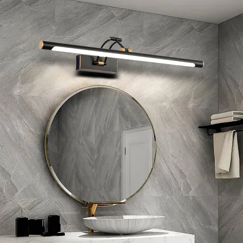 Miniatura 6 de 2 lámparas de baño, luz negra y dorada, luz de baño de mediados de siglo sobre espejo con pantalla de globo de vidrio blanco, apliques de pared