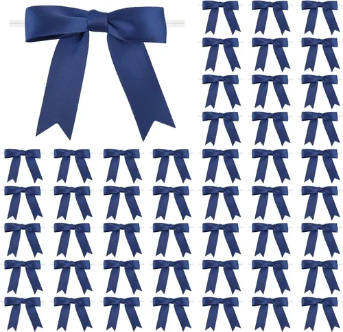 Miniatura 29 de Meseey 50 Piezas Lazos de Cinta de Satén con Alambre de 3 Pulgadas Azul Turquesa Preatados Premade Lazos de Manualidades para Bolsas de Golosinas