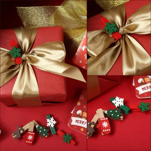 Miniatura 6 de Boao 180 clips de madera de Navidad, clips de fotos para árbol de Navidad, guantes de alce, pinzas de nieve para colgar fotos y recuerdos de fiesta