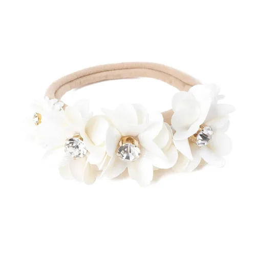 Miniatura 5 de cherrboll 3 diademas de flores para bebé, súper suaves y elásticas, de nailon, para recién nacidas Rosa (Rose Bloom)