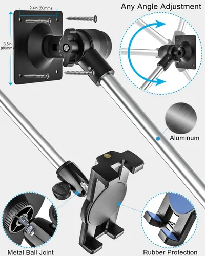 Miniatura 6 de Soporte de pared de aluminio para tableta, soporte plegable de 35 pulgadas para pared, clip de cámara web ajustable de 360°, para iPad Pro Air Mini