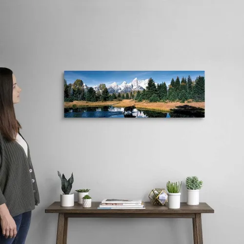 Miniatura 2 de CANVAS ON DEMAND Lienzo decorativo para pared, diseño de alce y estanque de castores Grand Teton National Park Wy, decoración del hogar, vida