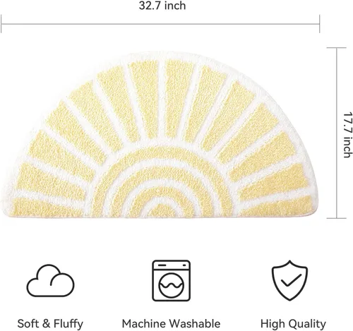 Miniatura 2 de TRUEDAYS Alfombra de baño beige, medio círculo, bonita alfombra de baño bohemia, suave y esponjosa, absorbente de agua, lavable a máquina