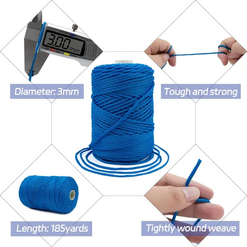 Miniatura 3 de Cordón de macramé de poliéster de 0.118 in x 185 yardas, cordón trenzado de macramé, bolsa de ganchillo, hilo de poliéster para ganchillo, bolsa