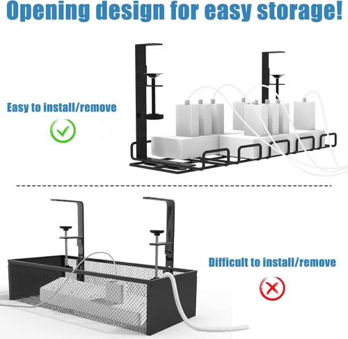 Miniatura 2 de Bandeja de organización de cables para debajo del escritorio, kit organizador de cables de acero sin taladros con 52 accesorios esenciales