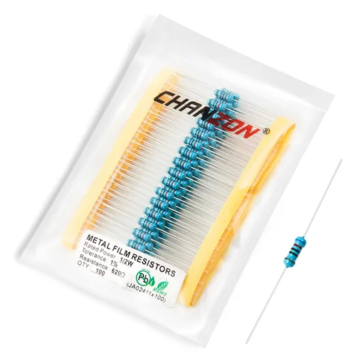 Miniatura 81 de Chanzon - 100 resistencias de película metálica 1/2 W (0.5 W) 10 Ω ohmios ±1% de tolerancia 10R MF, resistencias de agujero pasante con limitación
