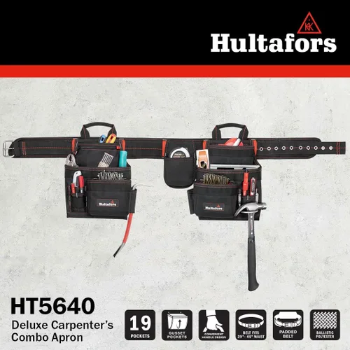 Miniatura 4 de Hultafors Work Gear HT5640 Deluxe - Delantal combinado de carpintero, cinturón de herramientas de poliéster balístico resistente, bolsillos