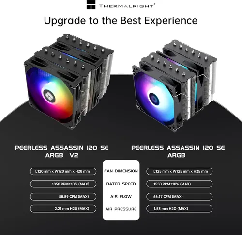 Miniatura 2 de Thermalright Peerless Assassin 120 SE ARGB V2 CPU Cooler, TL‑C12C‑S 120mm PWM Fans, 1850RPM, 6 Heat Pipes, for AMD AM4/AM5 & Intel LGA 1700/1851