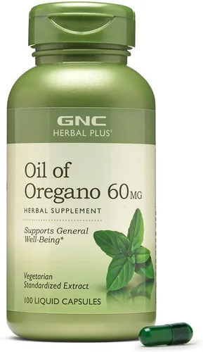 GNC Suplemento Herbal Plus Aceite de Orégano de 60 mg, vegetariano, apoya el bienestar general, 100 porciones