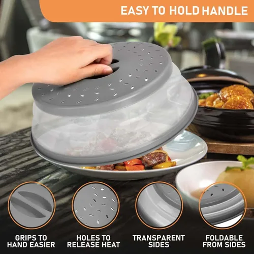 Miniatura 4 de Cubierta plegable para microondas con ventilación de vapor, apta para lavavajillas, sin BPA (gris)