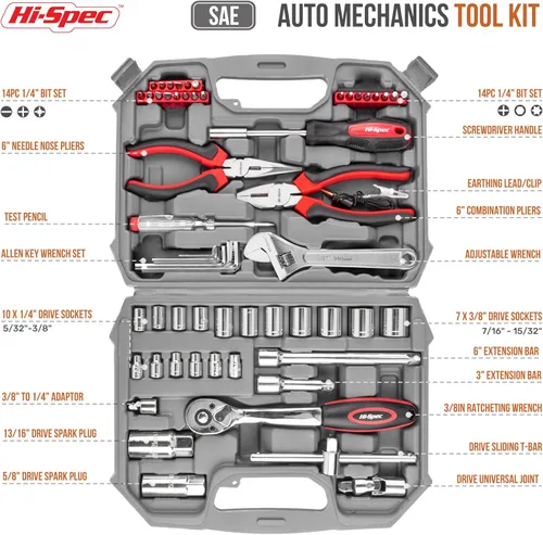 Miniatura 2 de Hi-Spec Tools - Juego de herramientas manuales de mecánica automotriz SAE de 67 piezas. Reparaciones completas de automóviles, motocicletas, motores