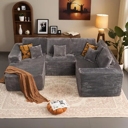 Miniatura 47 de HOOOWOOO Cloud - Sofás seccionales para sala de estar, sofá modular sin montaje, 136 x 133 pulgadas, juego de sofá grande en forma de G de pana