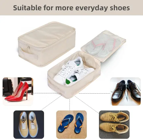 Miniatura 2 de JJ POWER Bolsas de viaje para zapatos, organizador plegable impermeable para zapatos de doble capa, Crema, Uso diario