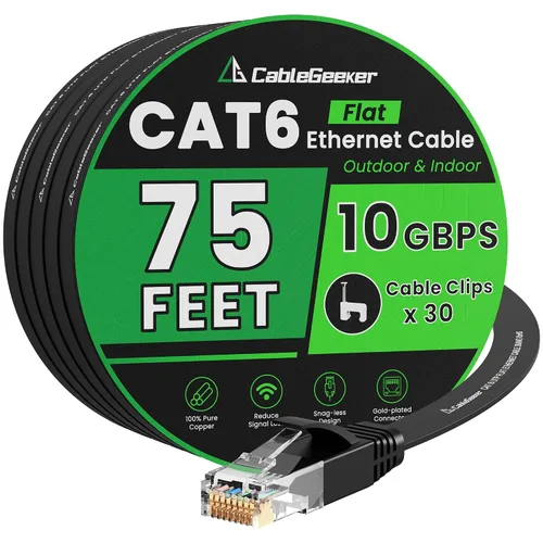 Miniatura 33 de Cable Ethernet Cat 6 de 100 pies, para interiores y exteriores, red de Internet de alta velocidad de 10 Gbps, cable de conexión Ethernet plano