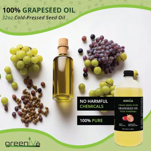 Miniatura 2 de GreenIVe Aceite de semilla de uva cultivado naturalmente 100% puro prensado en frío sabor ligero alta temperatura cocina 32 oz