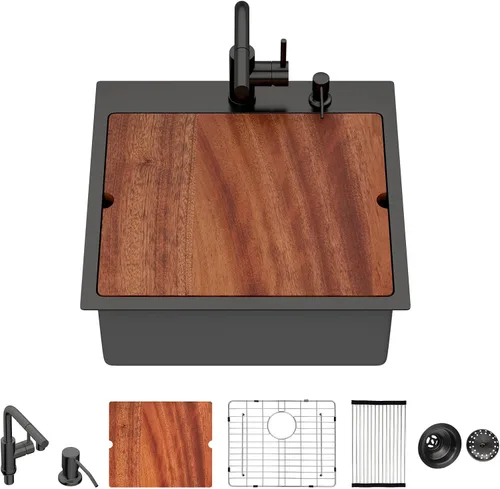 Miniatura 33 de Fregadero de cocina para exteriores, 21 x 20 pulgadas, fregadero de barra para exteriores, fregaderos de cocina de acero inoxidable de montaje