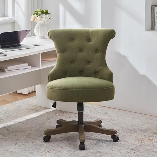 Miniatura 16 de HUIMO Silla de oficina en casa, silla de escritorio tapizada sin brazos con ruedas, altura ajustable, silla de escritorio para computadora con patas