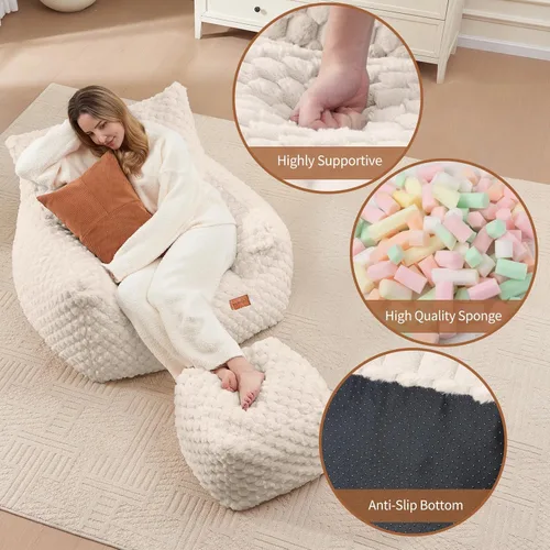 Miniatura 6 de Silla Puf con Otomana, Sofá Puf Gigante Moderno con Reposapiés, Sillas Puf Grandes de Descanso para Adultos y Adolescentes, Cómoda Silla de Lectura