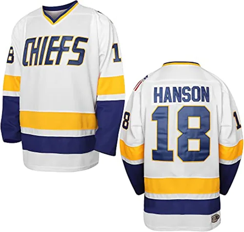 Miniatura 11 de Hanson Brothers - Camiseta de hockey 16 Charlestown Chiefs 17 Jeff Slap Shot 18, camiseta de hockey de película, azul, blanco, S-3XL