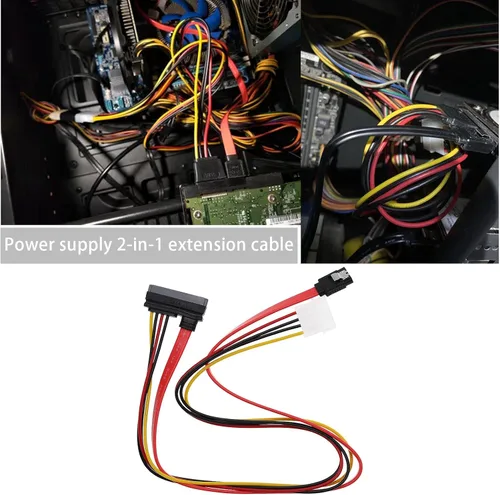 Miniatura 2 de Cable de alimentación de datos SATA 2 en 1, 22 pines (7+15) SATA macho a hembra de datos y alimentación Combo de cable de extensión Accesorios
