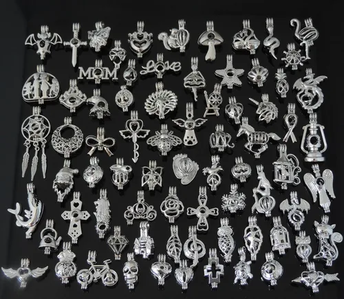 Miniatura 4 de 40 piezas de colgantes de jaula de cuentas de aleación de tonos de acero inoxidable con perlas de lava de deseo, piedras, perfumes y aceites