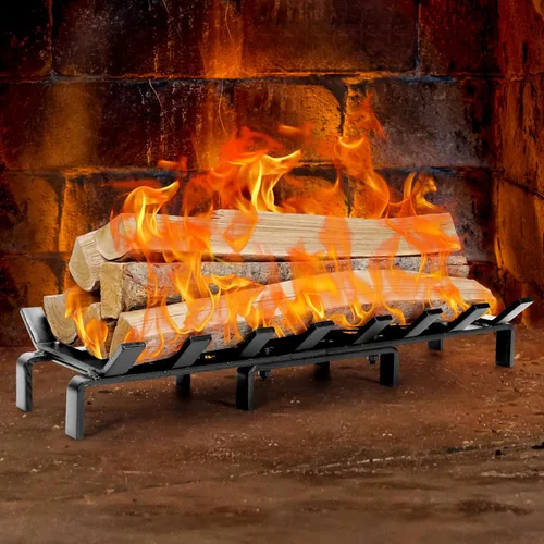 Miniatura 8 de WILLOW WEAVE Rejillas de chimenea de 24 pulgadas con retenedor de brasa, soporte de madera para chimenea interior, rejilla de leña para estufa