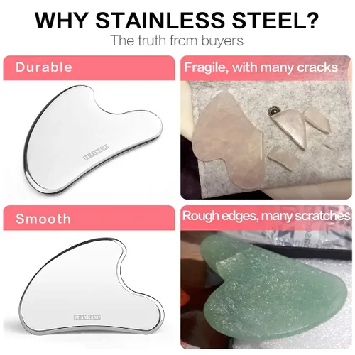 Miniatura 4 de Gua Sha - Herramientas faciales con bolsa de viaje, herramienta de masaje de raspado de acero inoxidable para cara
