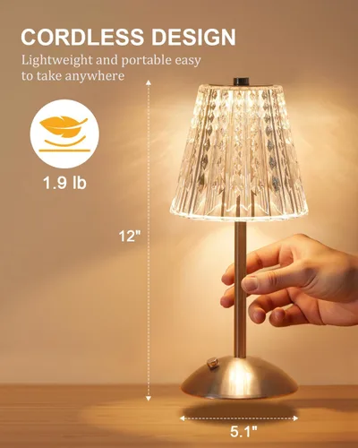 Miniatura 4 de Nusogon Lámpara de Mesa Táctil Inalámbrica, Lámpara de Escritorio Pequeña LED Recargable, 3 Colores Regulables Operada con Batería, Lámpara