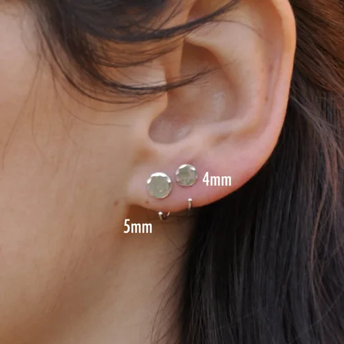 Miniatura 2 de Half Huggie Hammered Silver Disc Hoop Earrings for Women Tiny Cartilage Birthstone Stud Piercing Earring Hypoallergenic Screw Back Dainty Hug