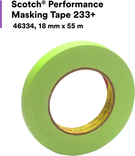 Miniatura 7 de Cinta adhesiva de enmascarado de alto rendimiento Scotch Brand 233+, 46334, flexible, resistente a la humedad, color verde, 18 mm x 55 mm, cinta