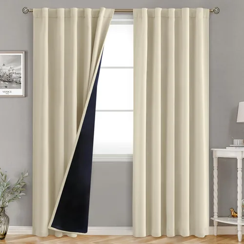 Miniatura 64 de BGment Cortinas 100% opacas beige de 63 pulgadas de largo con forro aislante térmico, bolsillo para varilla y lengüeta trasera de doble capa