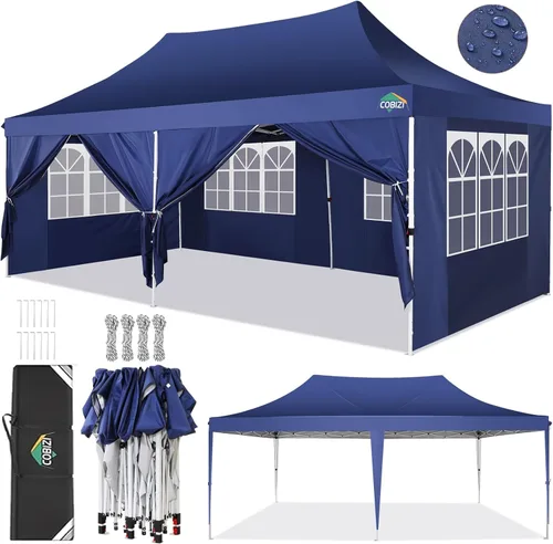 Miniatura 20 de COBIZI Toldo desplegable de 10 x 10 pies con 4 paredes laterales, toldo fácil de instalar para eventos, deportes, playa, fiestas, toldos de fiesta