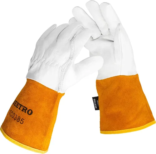 BEETRO Guantes de trabajo 1 par, cuero de vaca dividido resistente al calor/fuego para soldadura Tig, guante para BBQ/almacén/trabajo pesado/manejo