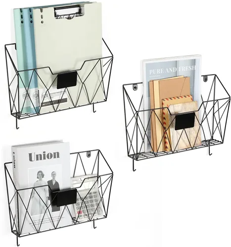Miniatura 8 de OYEAL Organizador de archivos de pared colgante de metal, 3 bolsillos, organizador de correo montado en la pared con ganchos para oficina y hogar