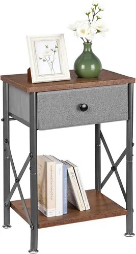 Miniatura 16 de VECELO Mesitas de noche modernas y versátiles, diseño X, mesa auxiliar de noche, estante de almacenamiento con cajón para sala de estar y Marrón