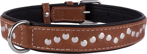 Miniatura 2 de CollarDirect Collar de perro con tachuelas, collares de cuero para mascotas para perros pequeños, medianos y grandes, acolchado suave, marrón, negro