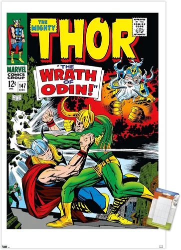 Miniatura 11 de Trends International Marvel Comics Loki - Póster de pared Thor #147, 22.4 pulgadas de largo x 14.7 pulgadas, versión enmarcada en madera de granero