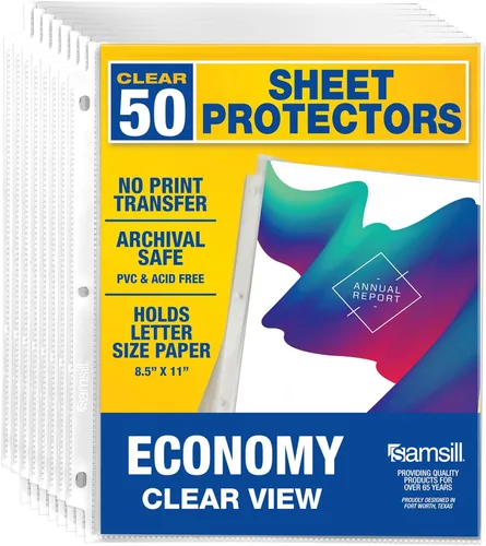 Samsill Paquete de 50 protectores de hojas, protectores de página de 8.5 x 11 pulgadas para carpeta de 3 anillas, peso estándar, protector