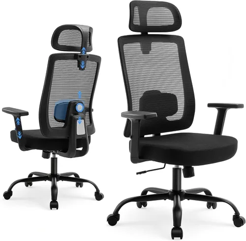 Shintenchi Silla de oficina de malla, silla ergonómica de escritorio de oficina en casa con soporte lumbar ajustable, reposacabezas, inclinación de