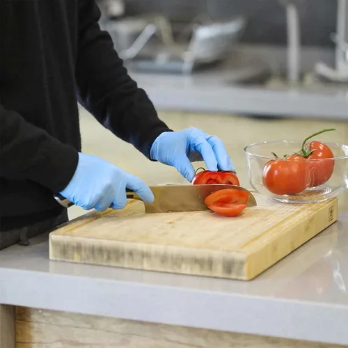 Miniatura 4 de Guantes desechables medianos, de mezcla de nitrilo y vinilo, sin látex, 100 unidades, guantes de grado alimenticio para limpieza, preparación de Azul
