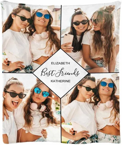 Miniatura 14 de Manta de franela suave personalizada para BFF con 6 fotos, tamaño de manta de 30 x 40 pulgadas