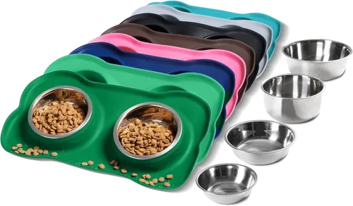 Miniatura 12 de Hubulk - Comedero doble de acero inoxidable con base de silicona antideslizante antiderrames y pala para alimento, para perros pequeños, medianos
