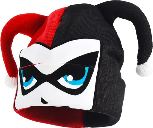 Miniatura 5 de DC Comics Harley Quinn - Gorro de punto de invierno enrollable, rojo, talla única, Rojo
