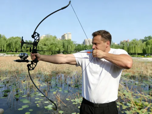 Miniatura 7 de Kit combinado de pesca de arco recurvo Takedown de 53 pulgadas, 30/40 libras solo para mano derecha arco de pesca con carrete de pesca y flechas