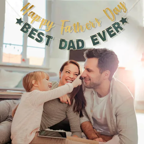 Miniatura 7 de Pancarta dorada con texto en inglés «Happy Father's Day» para el Día del Padre, decoración de fiesta del padre, guirnalda de fondo para el día