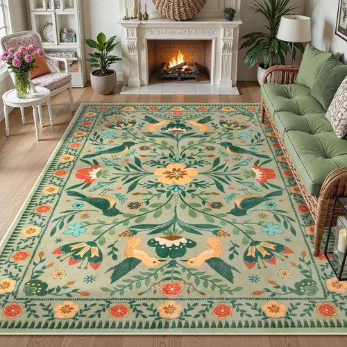 Miniatura 13 de Moynesa Alfombra para sala de estar, de 5 x 7 pies, lavable, moderna, color verde cabaña, para dormitorio, comedor, alfombra estética de granja