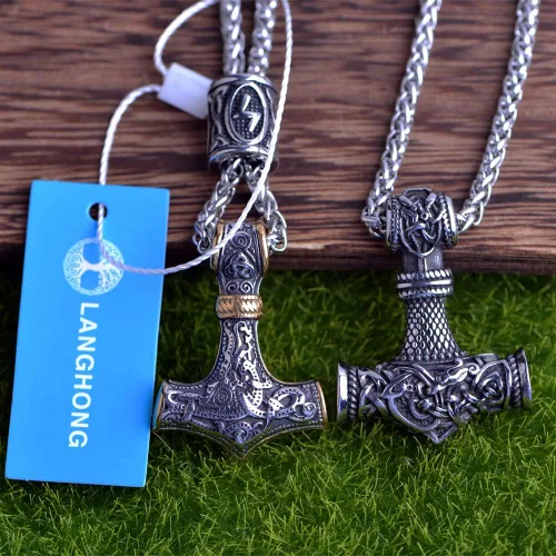 Miniatura 5 de Collar de martillo de Thor vikingo nórdico Mjolnir para hombre, joyería de talismán