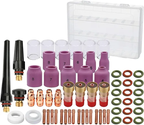 Kit de 63 piezas de accesorios para soplete TIG de soldadura, boquillas, cuerpos, lentes de gas #10, copa de vidrio para WP-17/18/26