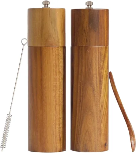 Miniatura 10 de 2 Pieces Acacia Wood Manual Pepper Grinder and Sea Salt Mill Set Handheld Spice Tool for Kitchen(IronWaist-shaped)